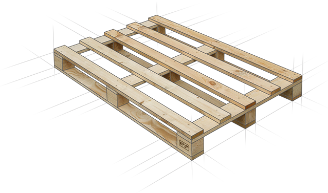 Atypical wooden pallet with IPPC certificate