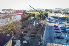Leden 2022 - Výstavba retailových prodejen v areálu supermarketu BILLA v Nepomuku.